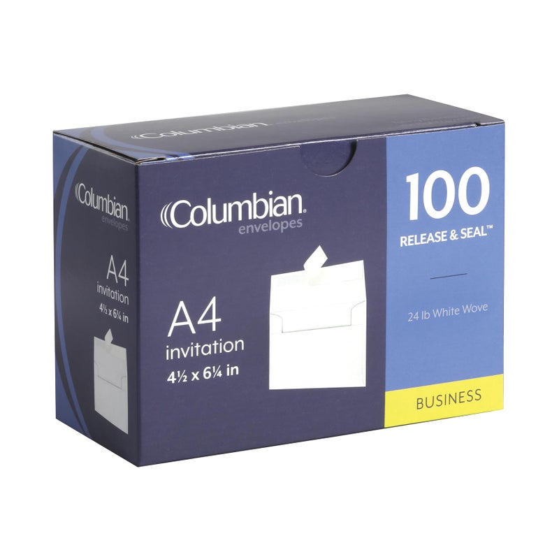 Columbian Invitation Self Seal Envelopes, 100/Box, 4 x 6 Inches for Photos & Cards, Release & Seal Peel and Seal Strip, A4, Square Flap, White (COLO228) - Image 1